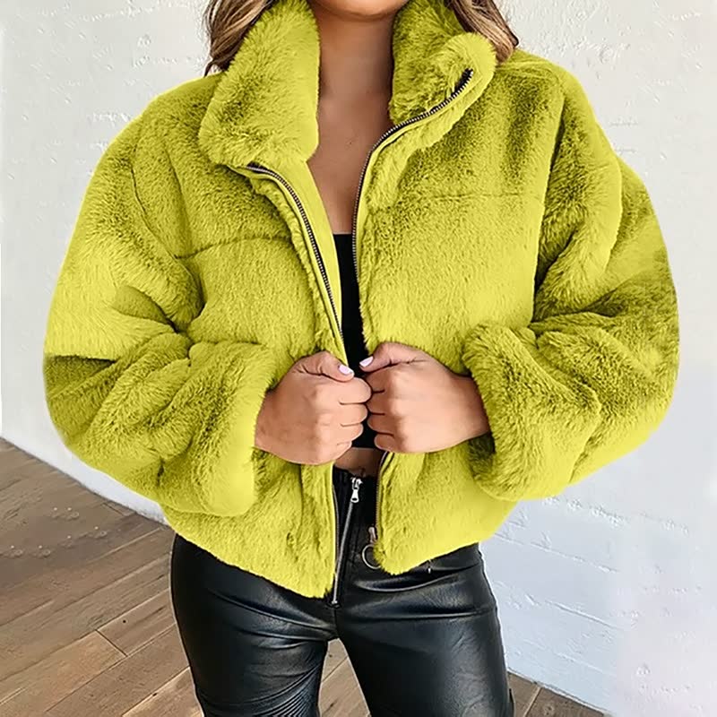 Women's Cosy Faux Fur Jacket - High Collar for Winter