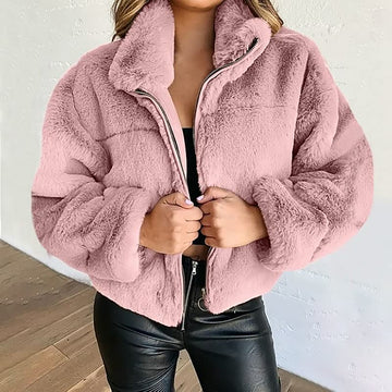 Women's Cosy Faux Fur Jacket - High Collar for Winter