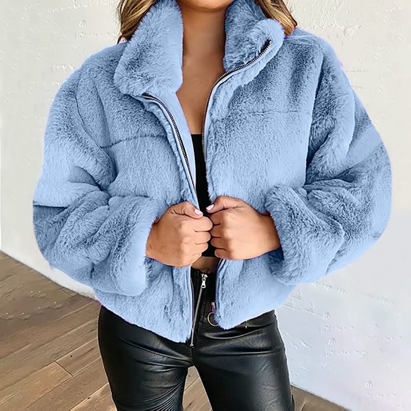 Women's Cosy Faux Fur Jacket - High Collar for Winter