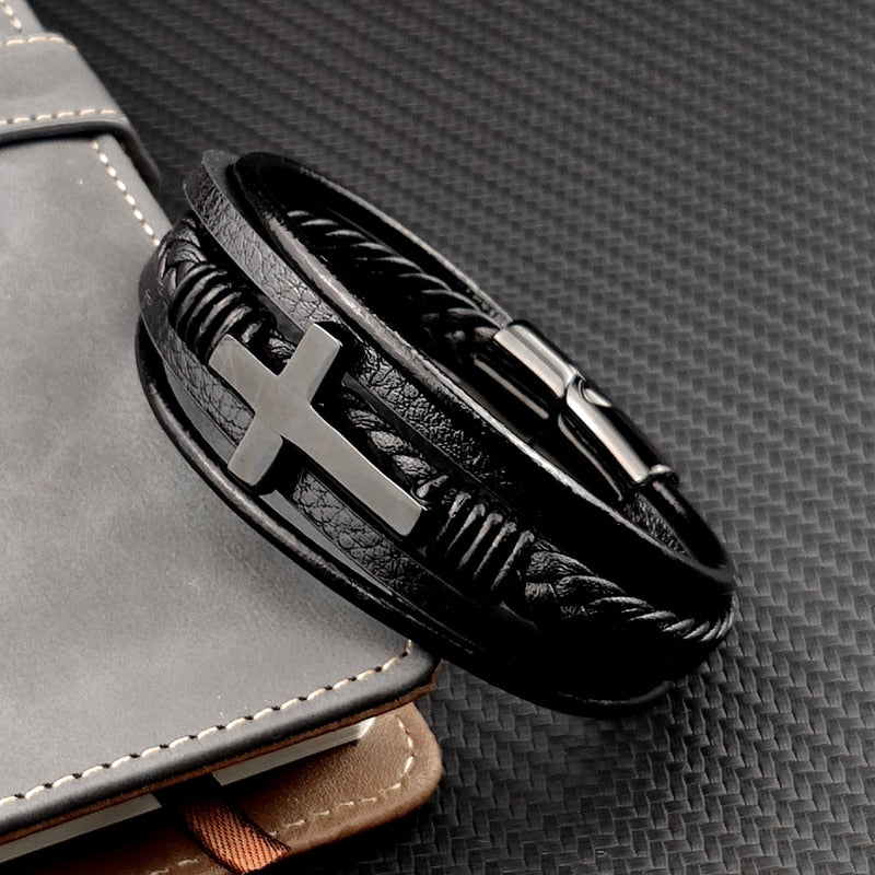 Stylish Black Cross Bracelet for Men | Ethan