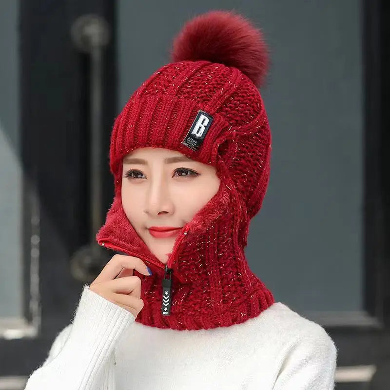 Women's Pom-Pom Beanie - with Neck Warmer