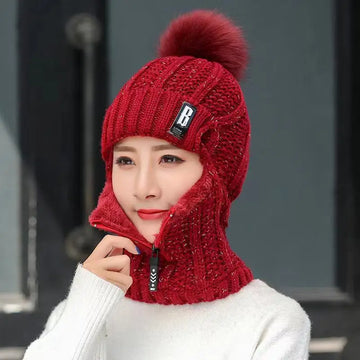 Women's Pom-Pom Beanie - with Neck Warmer