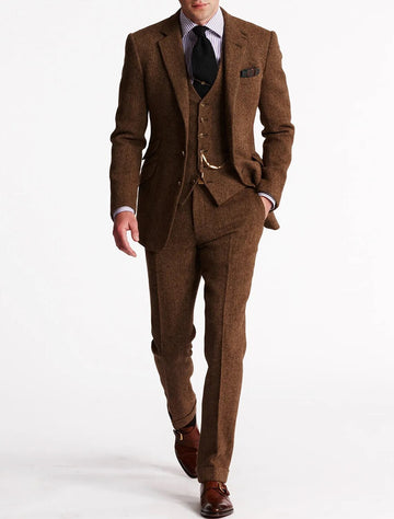 Classic Three-Piece Tweed Suit for Men