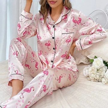 Shiela - Flamingo Print Pajama Set for Women
