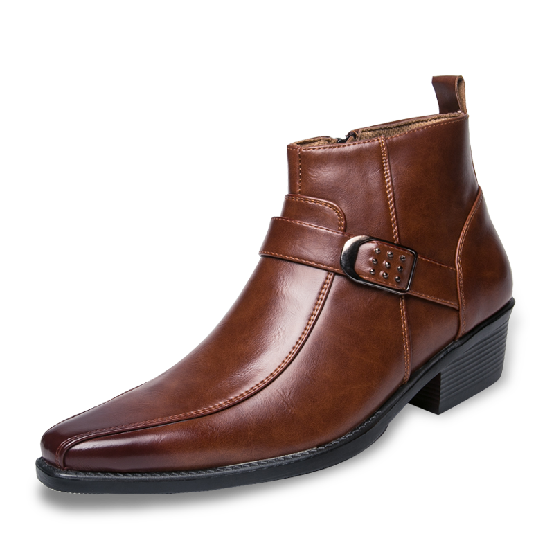 Men's Ankle Boots - Tapered Toe with Buckle Detail