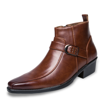 Men's Ankle Boots - Tapered Toe with Buckle Detail