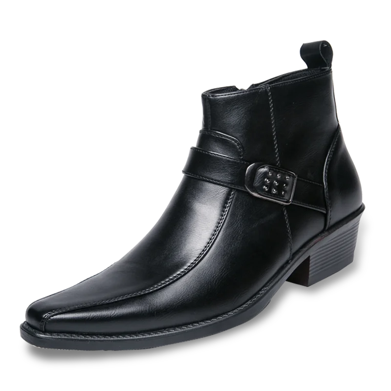 Men's Ankle Boots - Tapered Toe with Buckle Detail