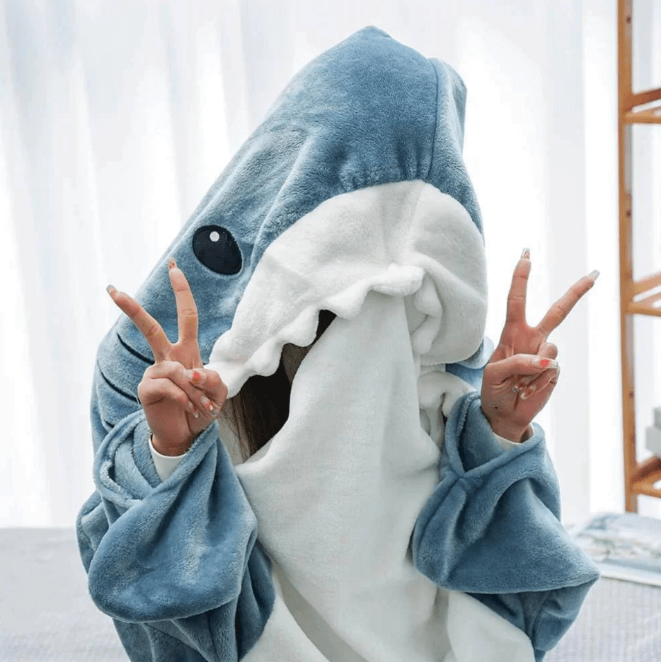 Unisex Blue Shark Onesie - Hooded with Plush Finish
