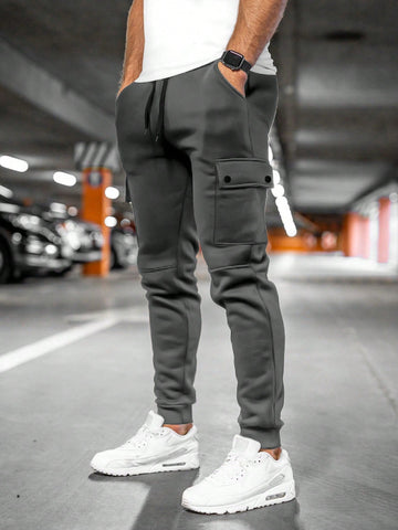Men's Cargo Trousers - Drawstring Waist and Cuffed Ankles