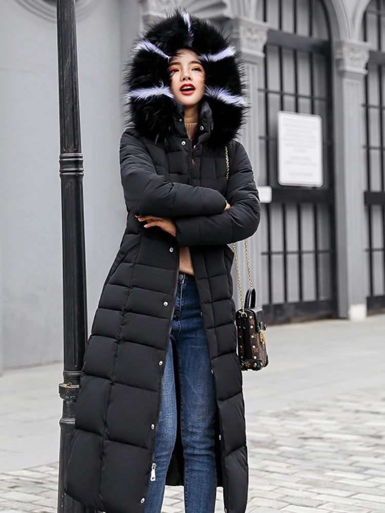 Alaine - Elegant Long Parka with Fur Hood for Women