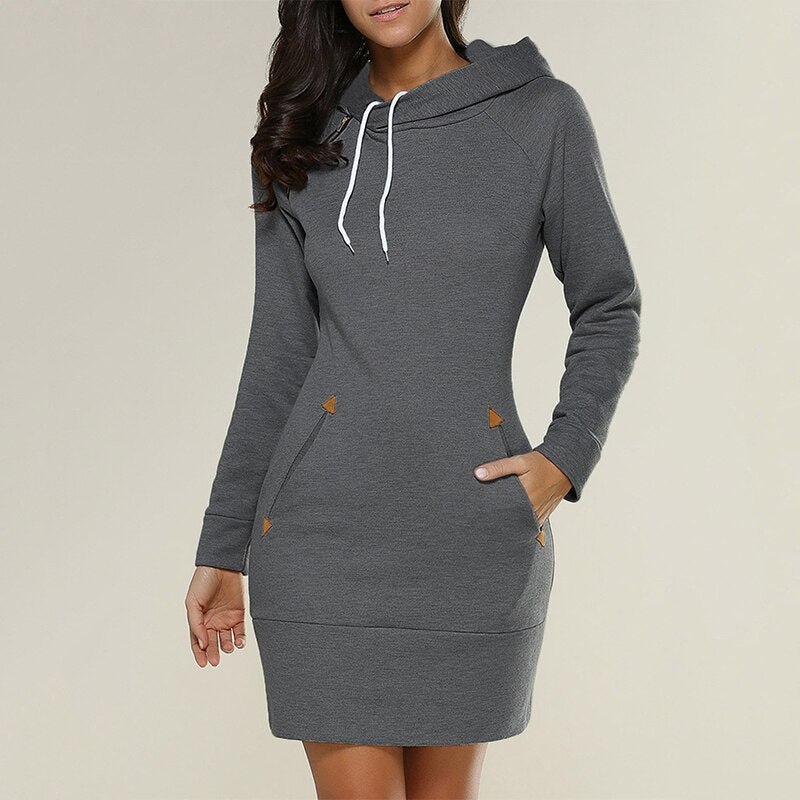 Women's Slim Fit Hoodie Dress - Mini Length with Pockets