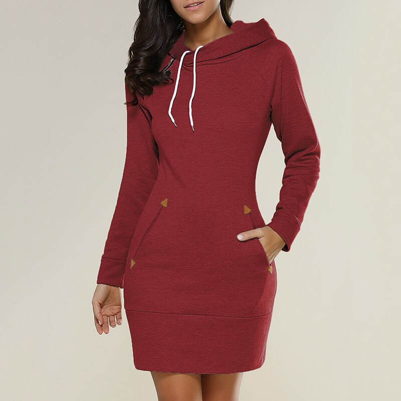 Women's Slim Fit Hoodie Dress - Mini Length with Pockets