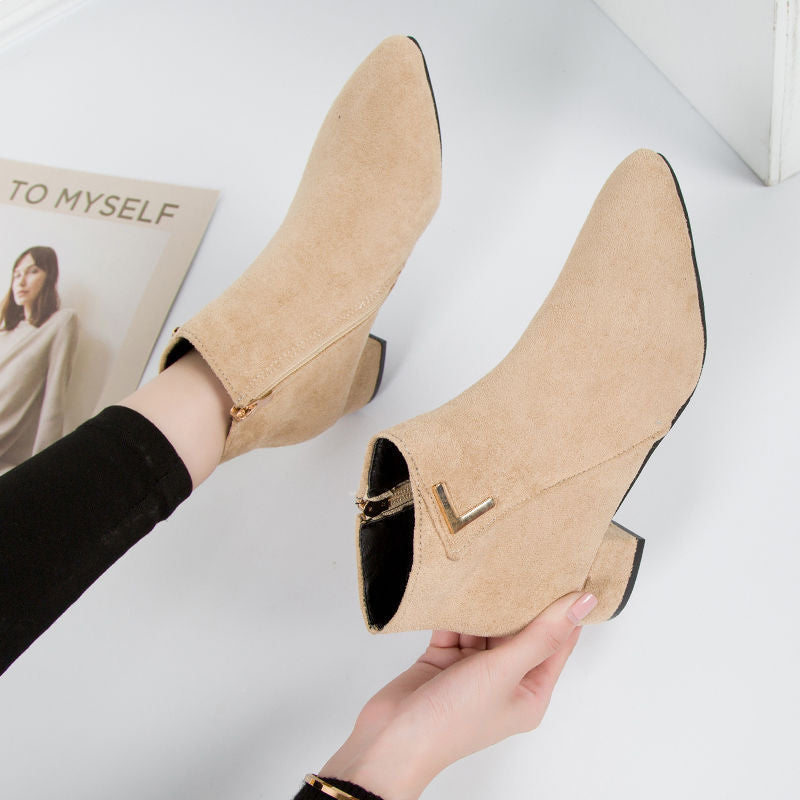Women's Ankle Boots - Pointed Toe with Low Block Heel
