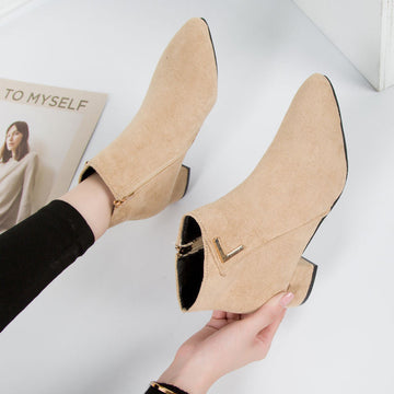 Women's Ankle Boots - Pointed Toe with Low Block Heel