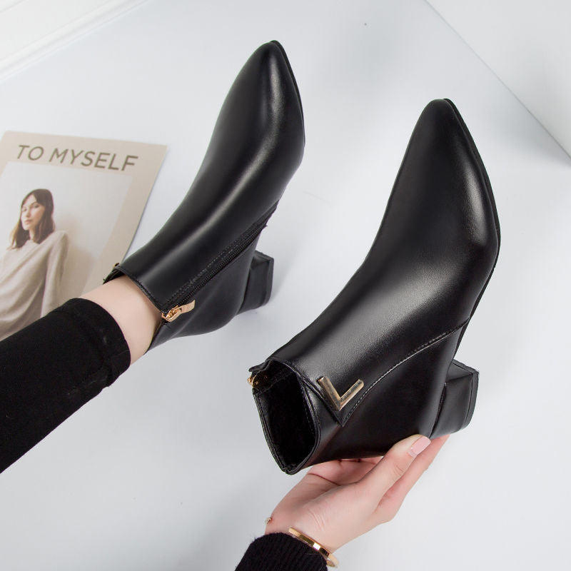 Women's Ankle Boots - Pointed Toe with Low Block Heel