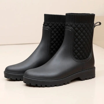 Women's Ankle Rain Boots - Quilted Knit Slip-On Design