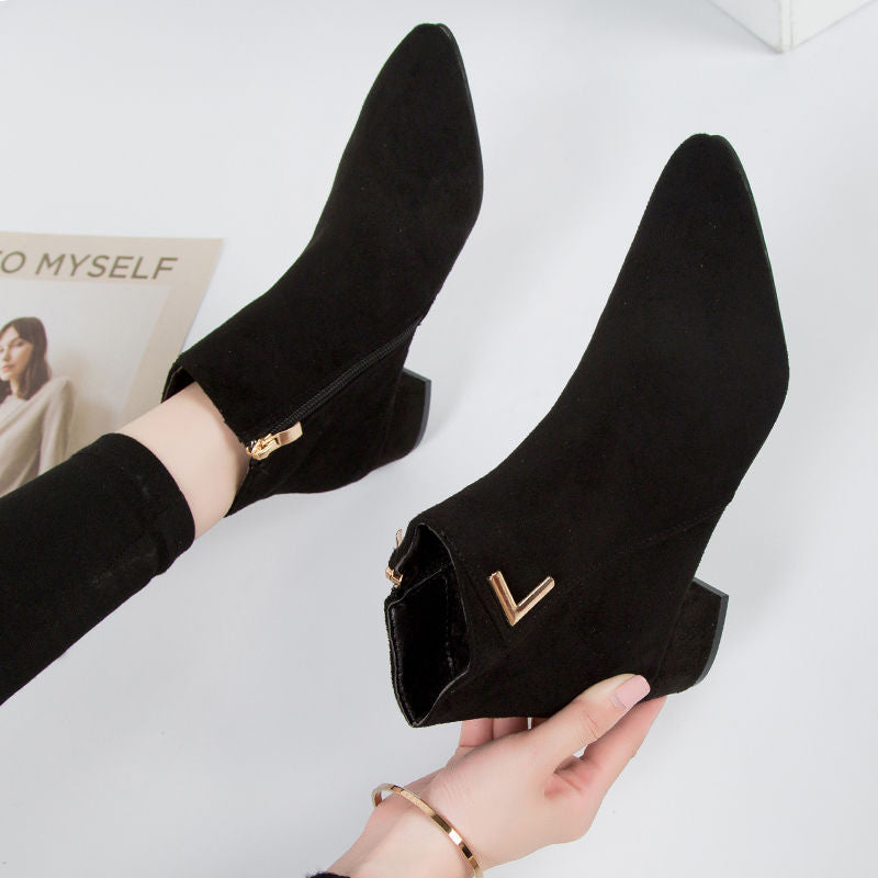 Women's Ankle Boots - Pointed Toe with Low Block Heel