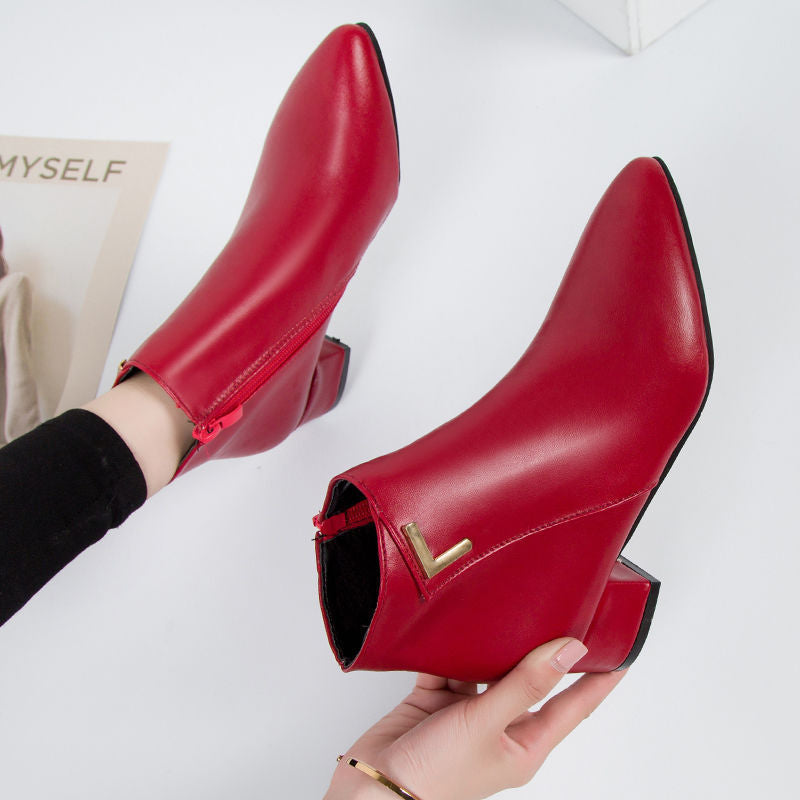 Women's Ankle Boots - Pointed Toe with Low Block Heel