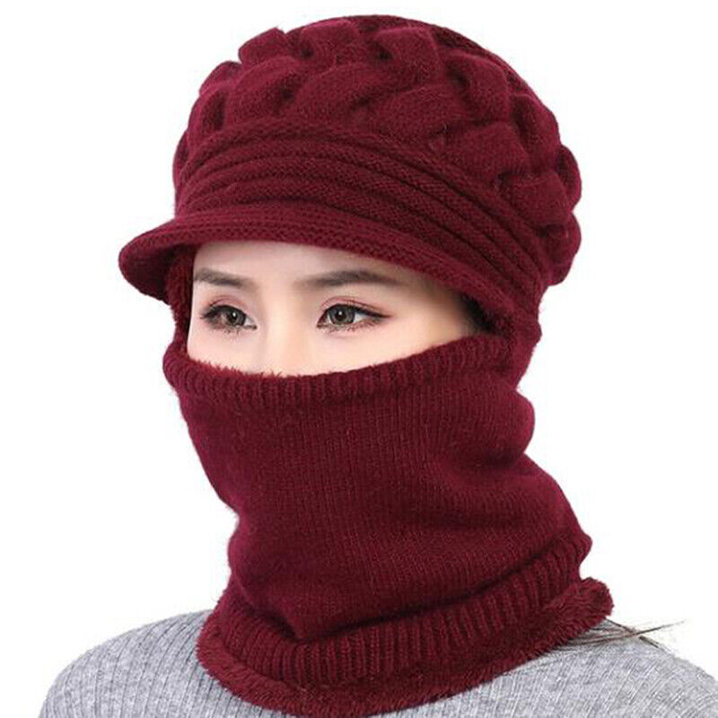 Women's Knitted Beanie - Visor & Balaclava with Scarf