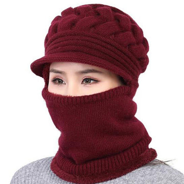 Women's Knitted Beanie - Visor & Balaclava with Scarf