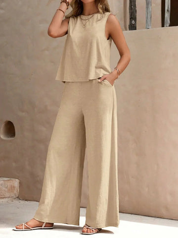 Women's Casual Two-Piece Top & Trousers Set - Versatile Summer