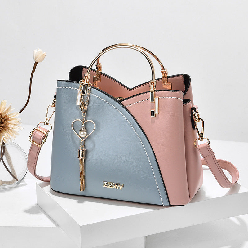 Women's Handbag - Colour-Block with Metal Handles