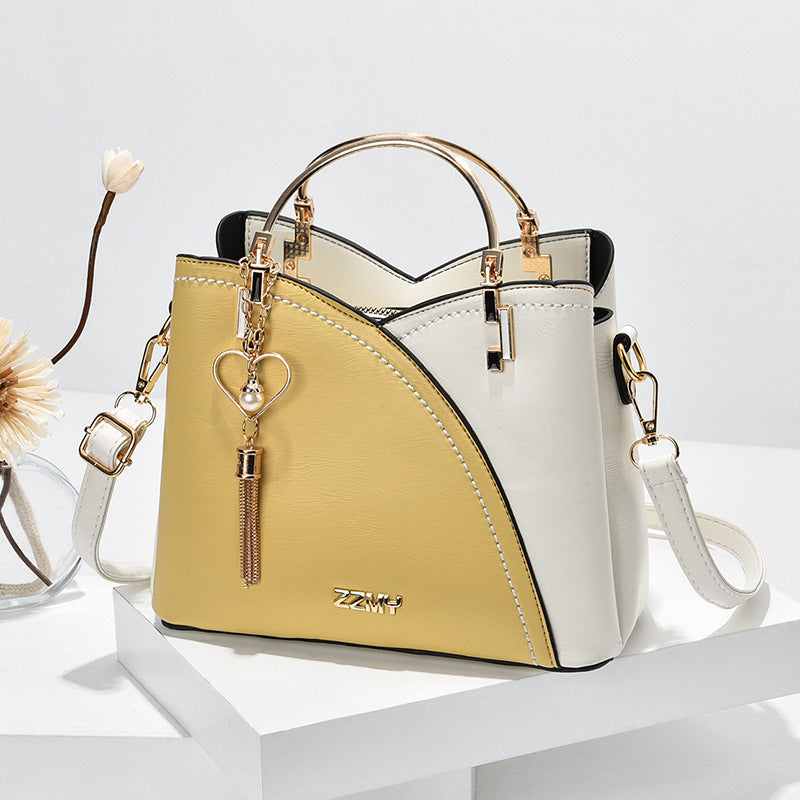 Women's Handbag - Colour-Block with Metal Handles