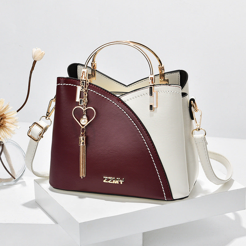 Women's Handbag - Colour-Block with Metal Handles